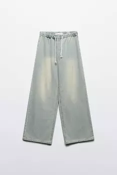 Джинсы широкие с поясом-резинкой на завязках