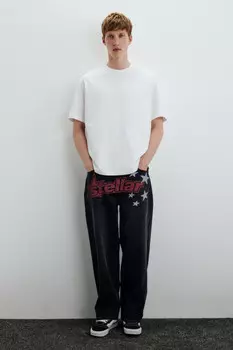 Джинсы широкие с принтом