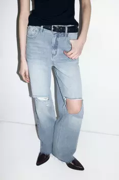 Джинсы широкие с рваными коленями