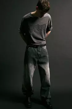 Джинсы широкие с вареным эффектом