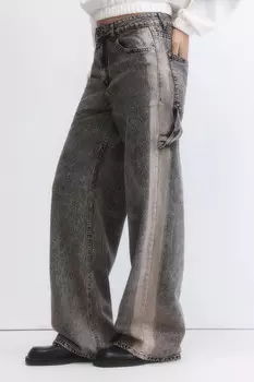 Джинсы широкие с вареным эффектом и лампасами