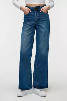 Джинсы-трубы wide leg широкие с ремешком