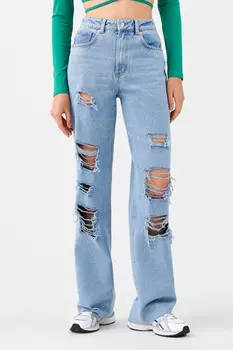 Джинсы wide leg с рваными коленями