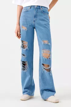 Джинсы wide leg с рваными коленями