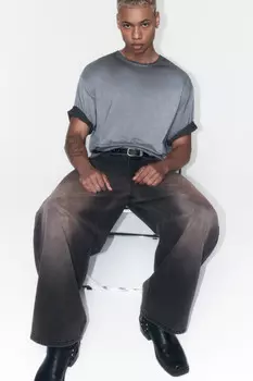 Джинсы wide leg широкие с вареным эффектом