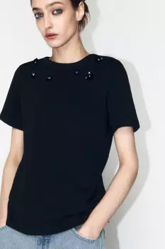 Футболка хлопковая с цветами из пайеток