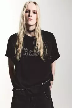 Футболка хлопковая с надписью из бисера