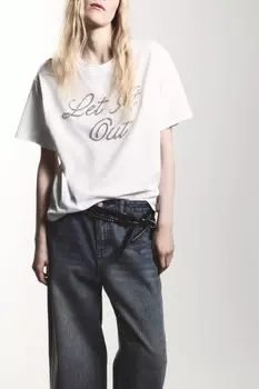 Футболка хлопковая с надписью из бисера