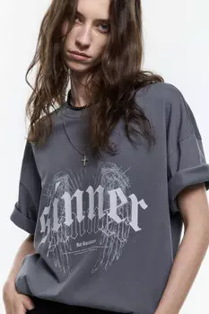 Футболка хлопковая с принтом в стиле гранж