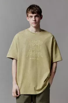 Футболка хлопковая с вареным эффектом и принтом