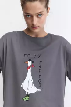 Футболка oversize хлопковая с принтом и надписью