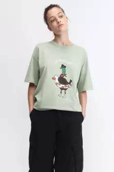 Футболка oversize хлопковая с принтом и надписью