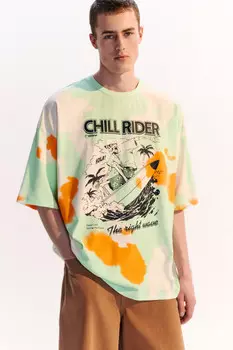 Футболка oversize с эффектом тай-дай и принтом
