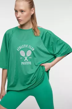 Футболка oversize спортивная сетчатая с принтом