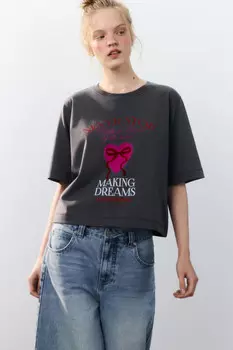 Футболка oversize укороченная с принтом