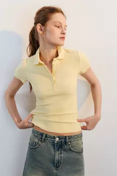 Футболка-поло приталенная в рубчик