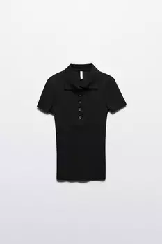 Футболка-поло приталенная в рубчик