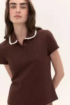 Футболка-поло с ажурным воротником