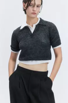 Футболка-поло укороченная вязаная с шерстью