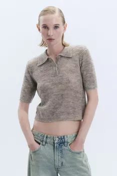 Футболка-поло укороченная вязаная с шерстью