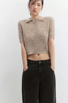 Футболка-поло укороченная вязаная с шерстью