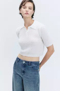 Футболка-поло укороченная вязаная с шерстью