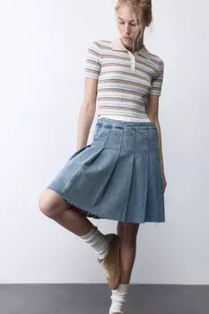 Футболка-поло вискозная в рубчик