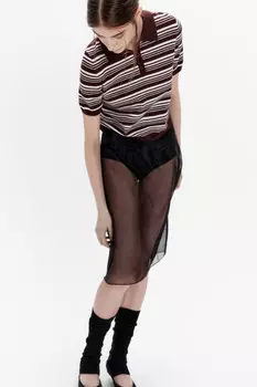 Футболка-поло вязаная укороченная в полоску