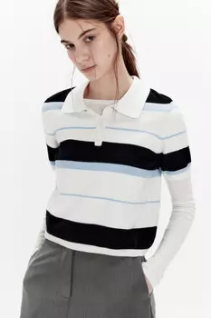 Футболка-поло вязаная укороченная в полоску