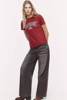 Футболка прямая хлопковая с принтом-надписью