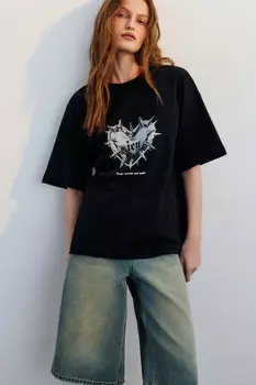 Футболка прямая хлопковая с принтом