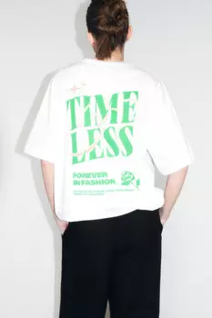 Футболка прямая хлопковая с принтом-надписью