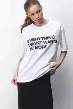 Футболка прямая хлопковая с принтом-надписью