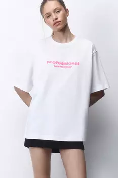 Футболка прямая хлопковая с принтом-надписью