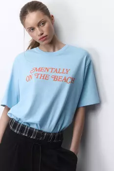 Футболка прямая хлопковая с принтом-надписью