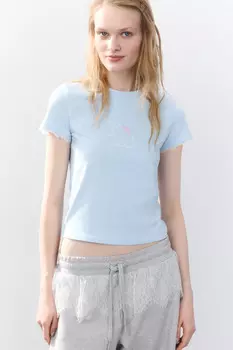 Футболка с принтом и кружевом