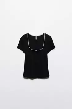 Футболка-топ ажурная с бантиком и кружевом