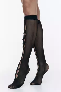 Гольфы сетчатые с разрезами и бантиками