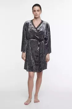 Халат домашний бархатный с кружевом