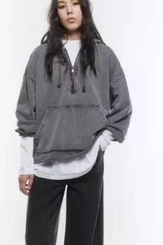 Худи half zip с вареным эффектом