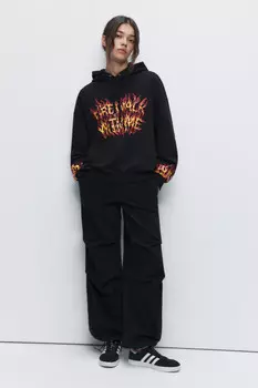 Худи oversize хлопковая с капюшоном и принтом