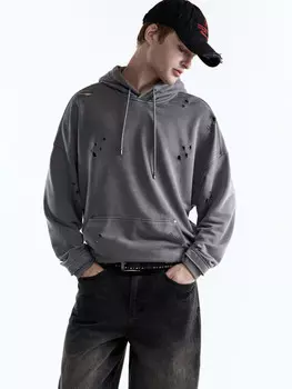 Худи oversize рваная с вареным эффектом