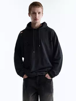 Худи oversize рваная с вареным эффектом