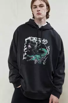 Худи oversize с капюшоном и принтом