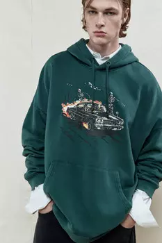 Худи oversize с капюшоном и принтом