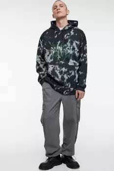 Худи oversize с вареным эффектом и принтом