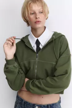 Худи-зипка из футера укороченная с капюшоном