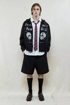 Худи-зипка oversize с капюшоном и принтом