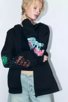 Худи-зипка oversize с принтом и надписями