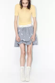 Юбка-баллон мини костюмная с цветочным принтом